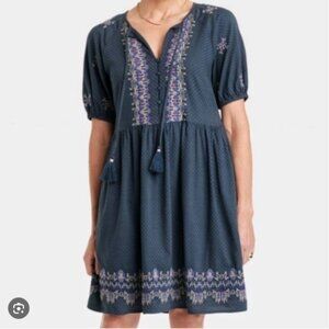 Knox Rose Embroidered Cross Stitch Puff Sleeve Dress Prairie Cottagecore Sz L